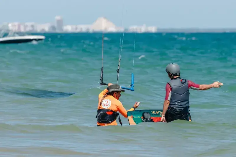 Student learning to kitesurf in Tavira