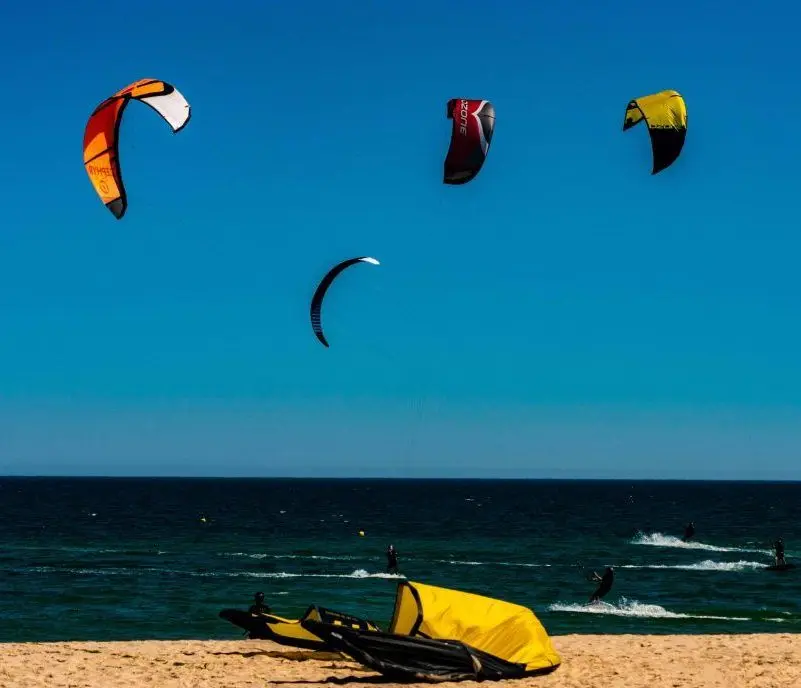 Kitesurf gear ready on the beach